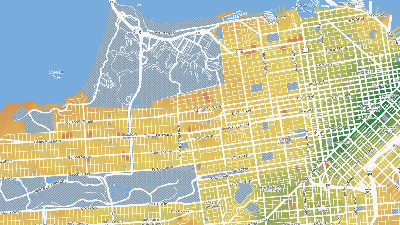 Transit Grade map of Presidio Heights, San Francisco, CA