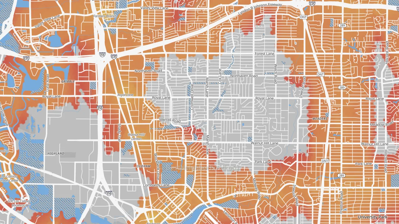 Transit Grade map of Preston Hollow, Dallas, TX