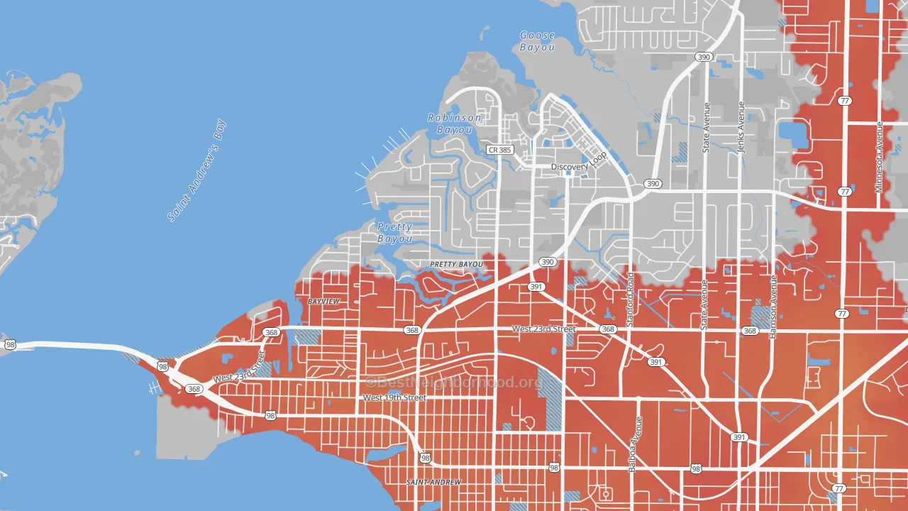 Transit Grade map of Pretty Bayou, FL