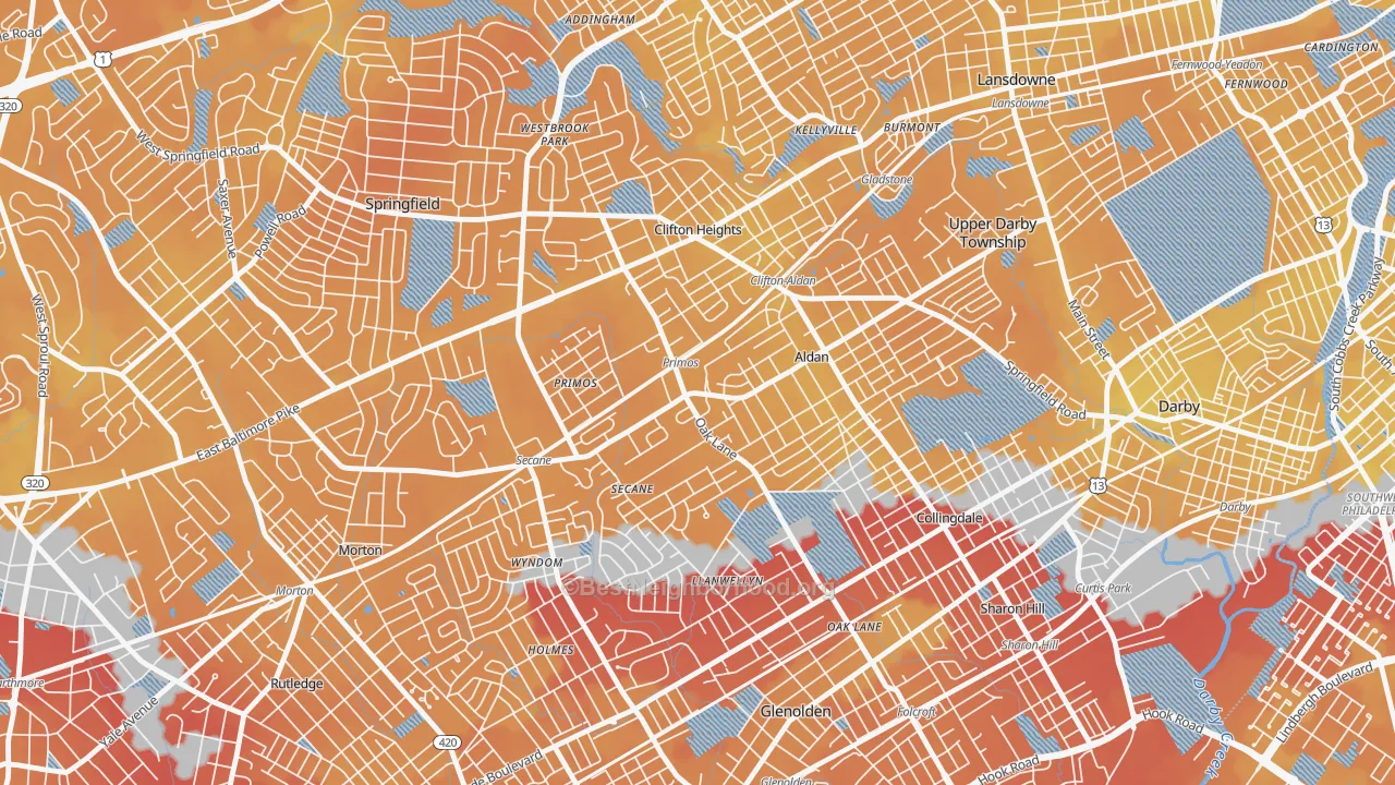 Transit Grade map of Primos, PA