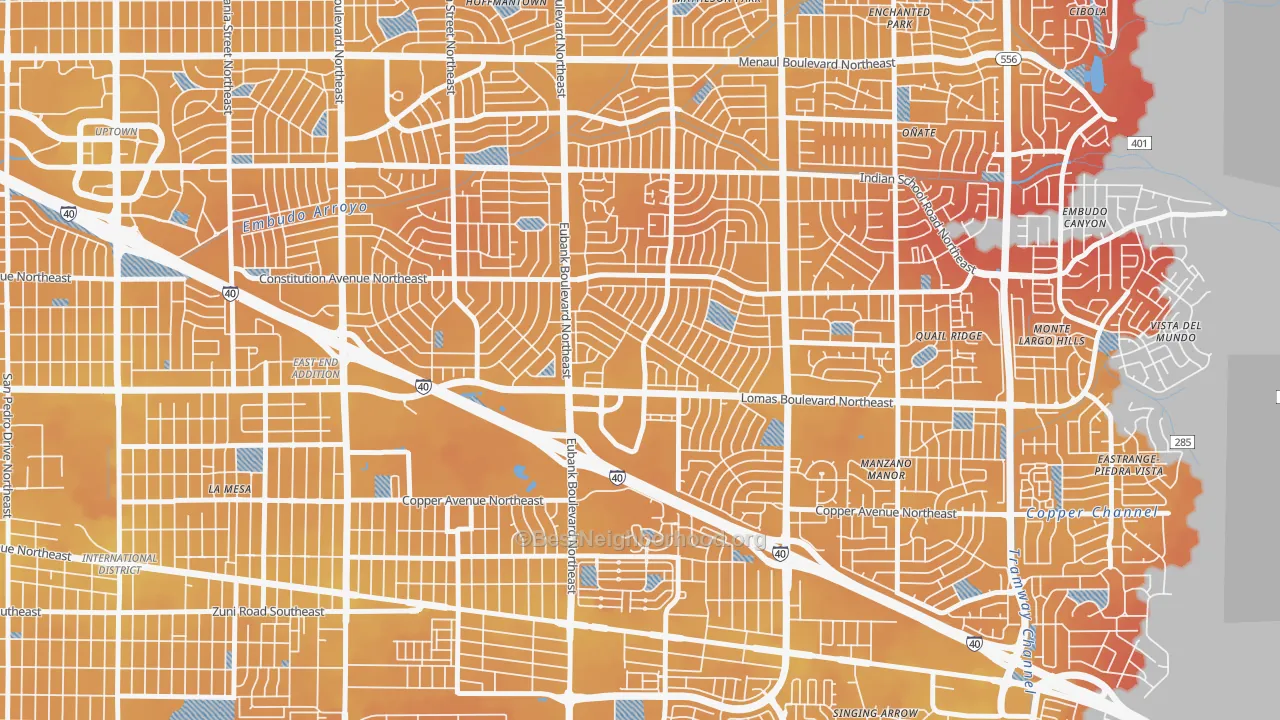 Transit Grade map of Princess Jeanne, Albuquerque, NM