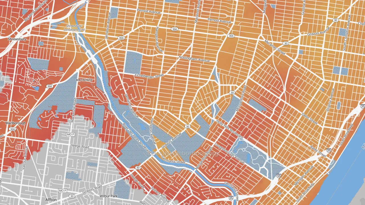 Transit Grade map of Princeton Heights, St. Louis, MO