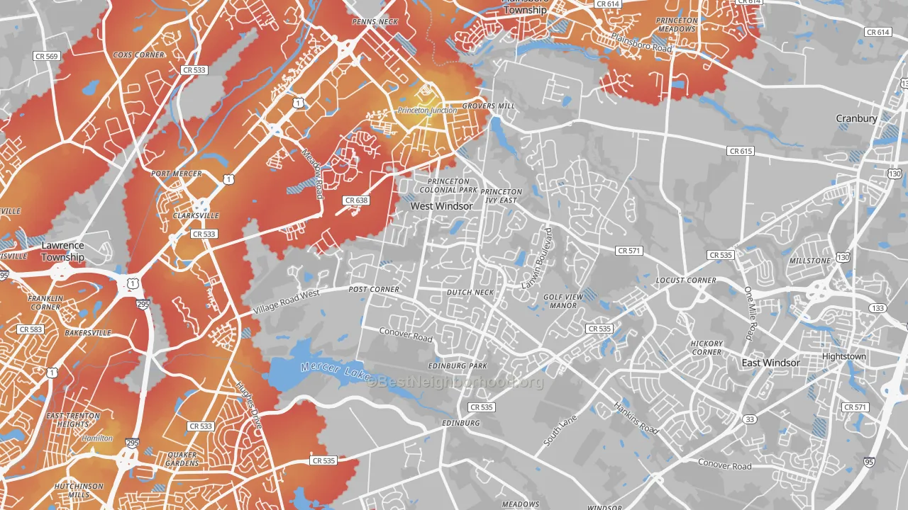 Transit Grade map of Princeton Junction, NJ
