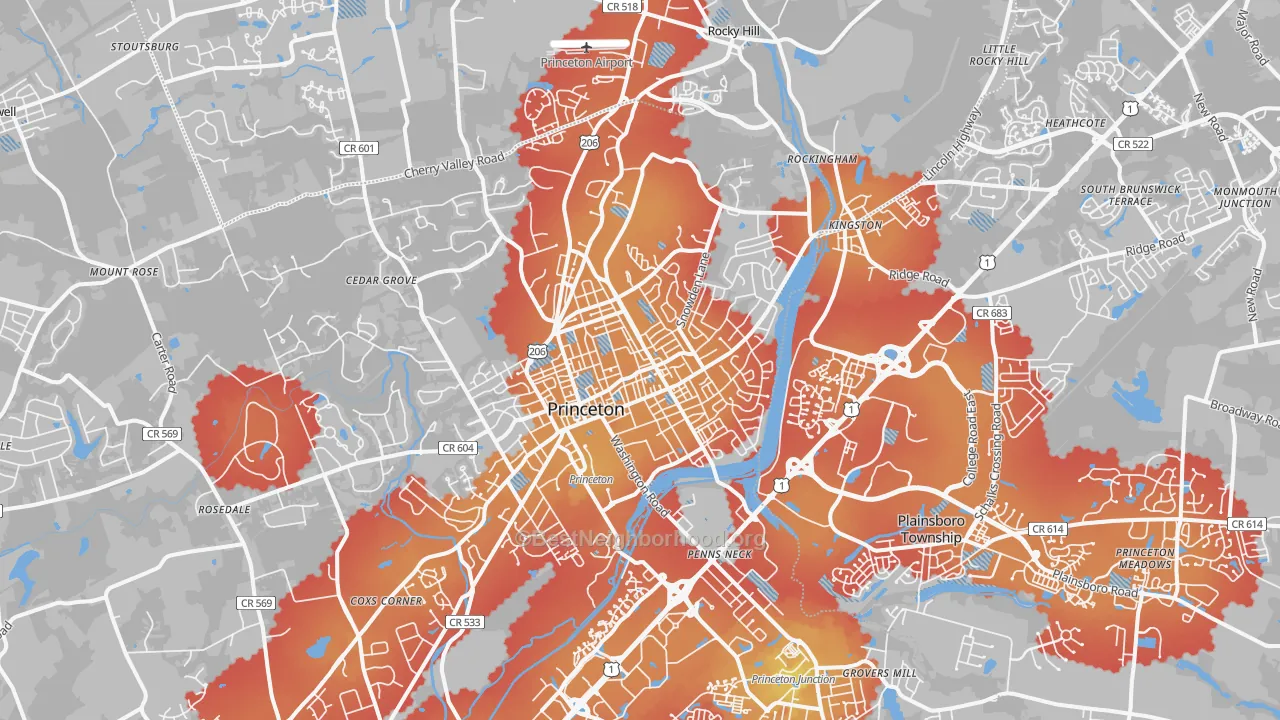 Transit Grade map of Princeton, NJ
