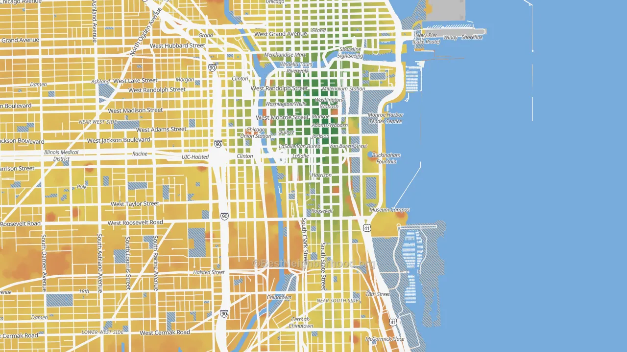 Transit Grade map of Printers Row, Chicago, IL