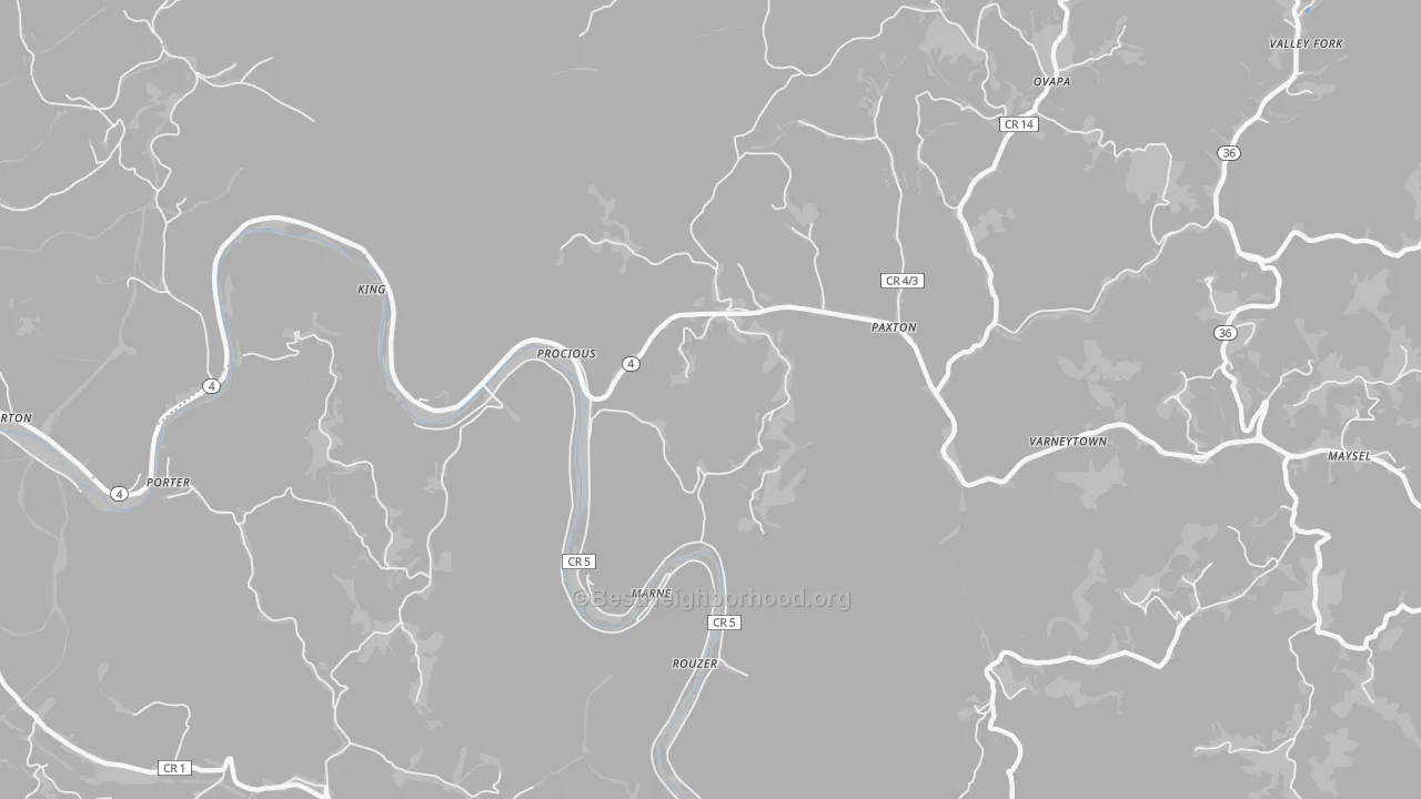 Transit Grade map of Procious, WV