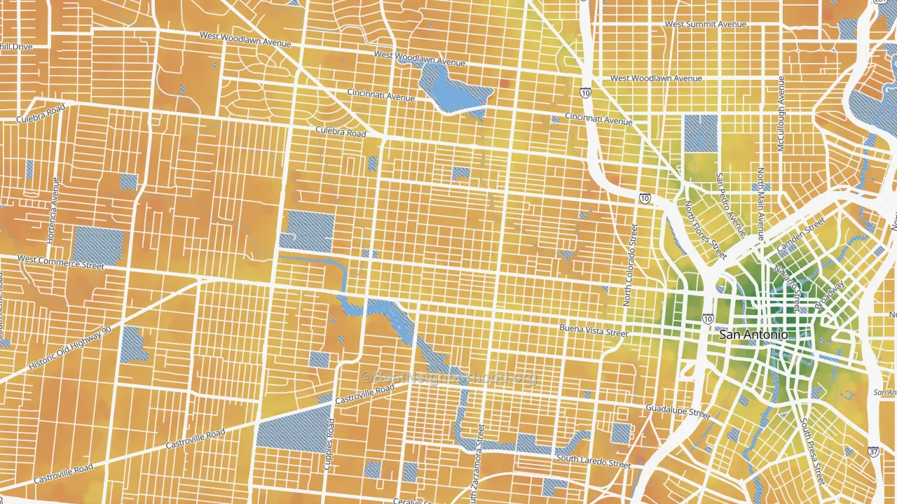 Transit Grade map of Prospect Hill, San Antonio, TX