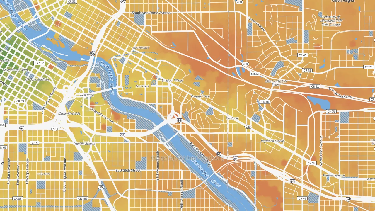 Transit Grade map of Prospect Park, Minneapolis, MN