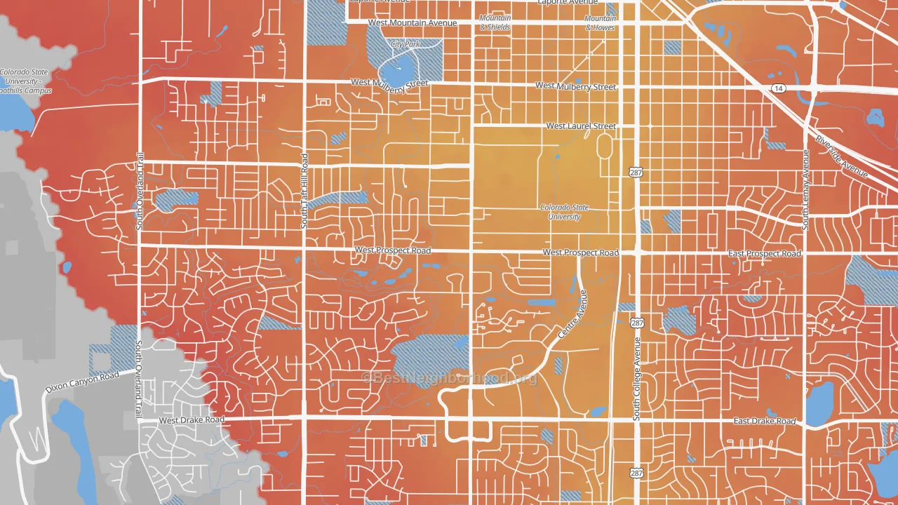 Transit Grade map of Prospect-Shields, Fort Collins, CO