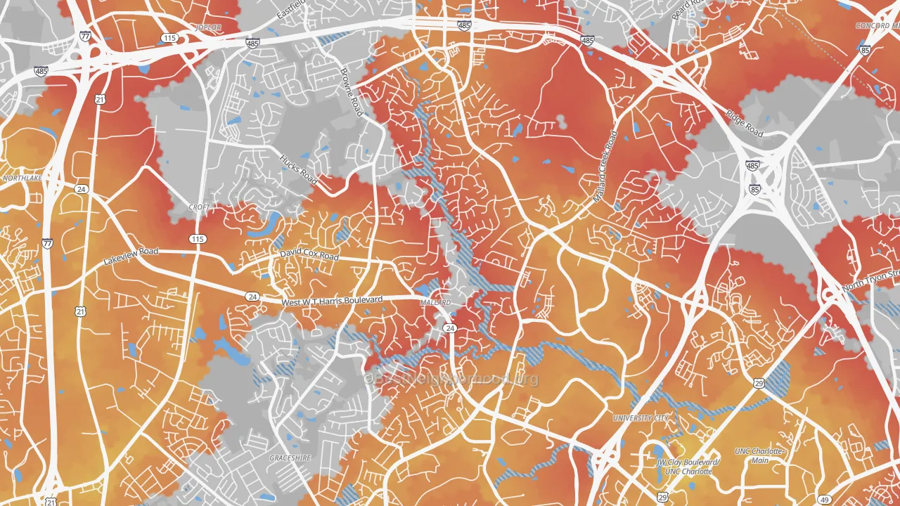 Transit Grade map of Prosperity Church Road, Charlotte, NC