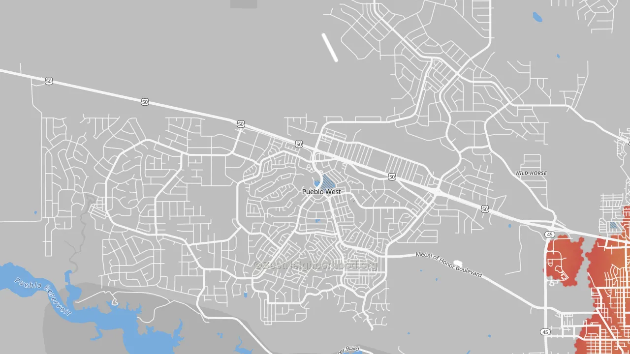Transit Grade map of Pueblo West, CO