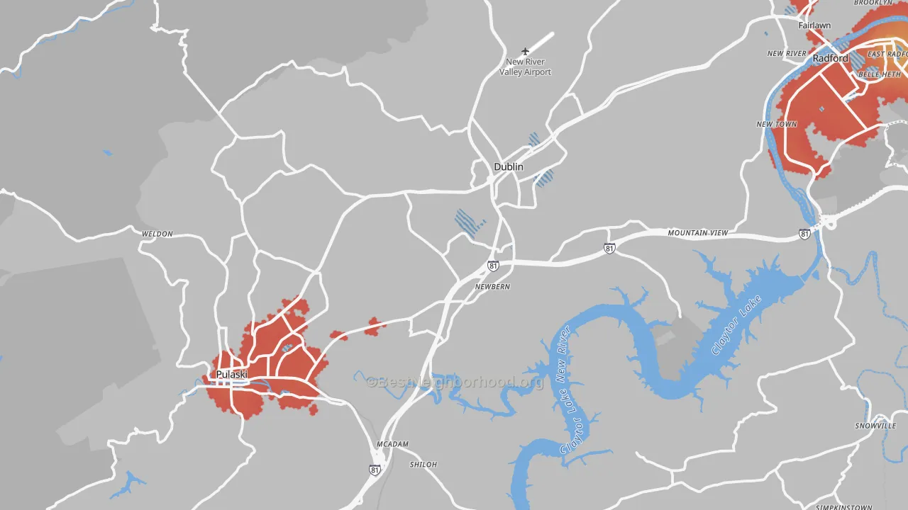 Transit Grade map of Pulaski County, VA