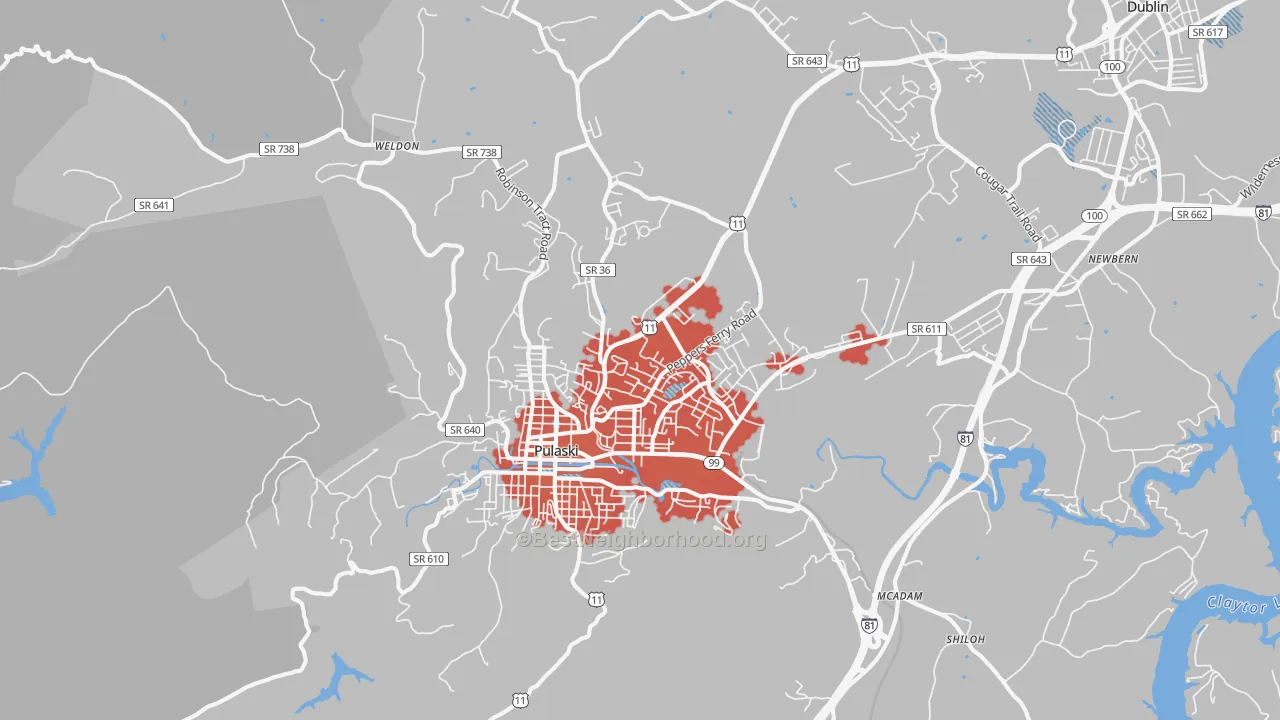 Transit Grade map of Pulaski, VA