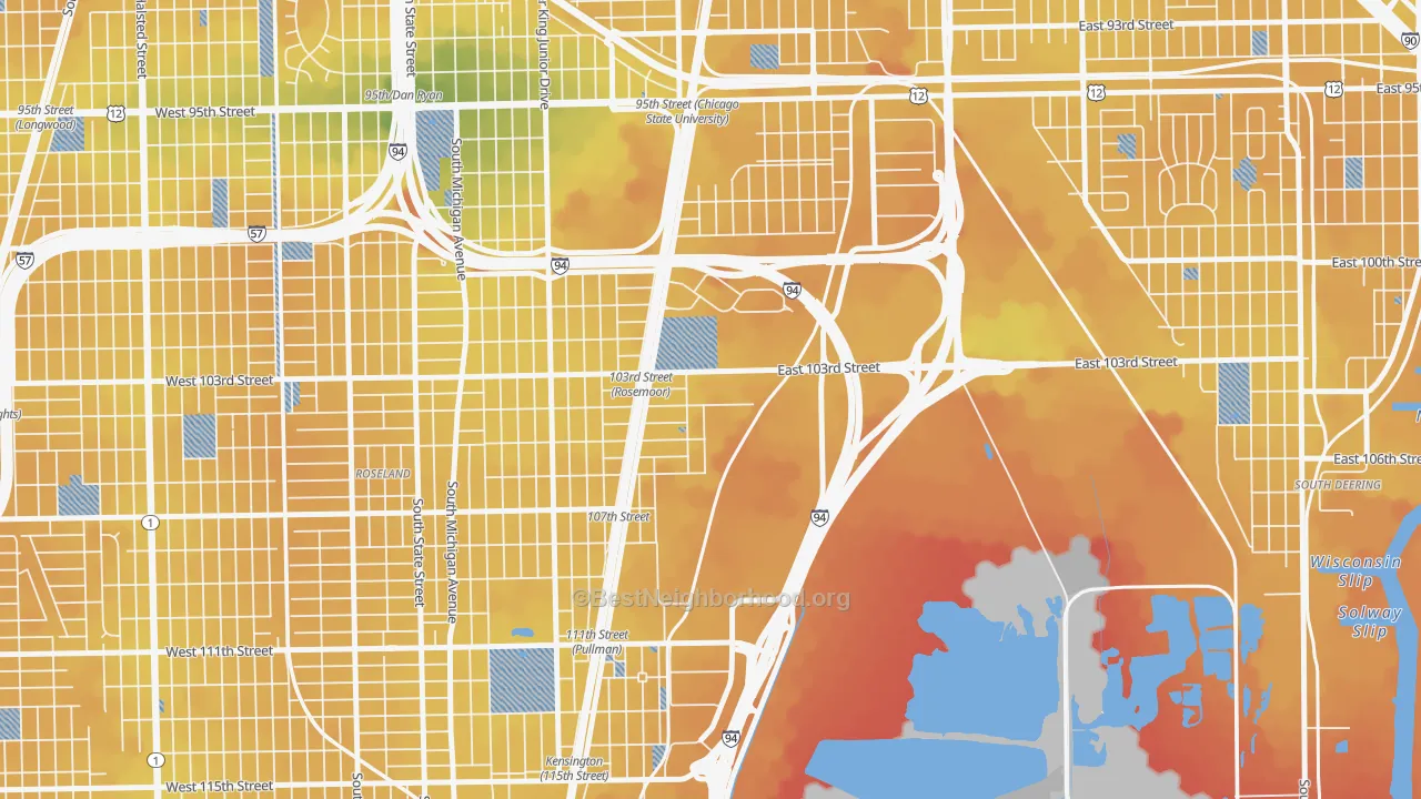 Transit Grade map of Pullman, Chicago, IL