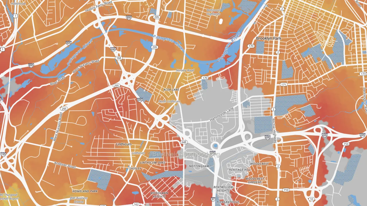 Transit Grade map of Pumphrey, Linthicum, MD