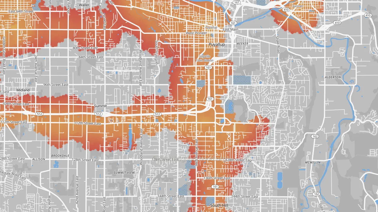 Transit Grade map of Puyallup, WA