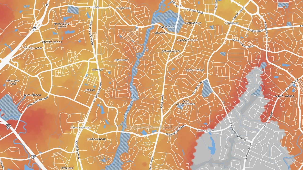 Transit Grade map of Quail Hollow, Charlotte, NC