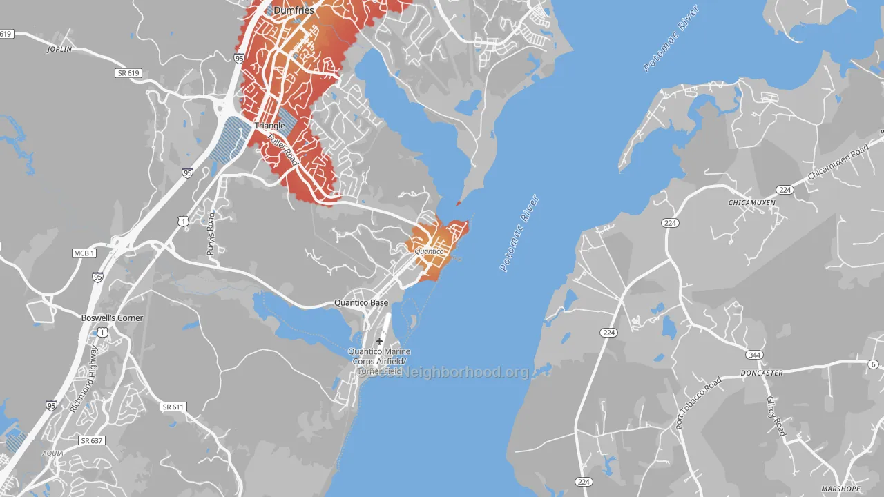 Transit Grade map of Quantico, VA