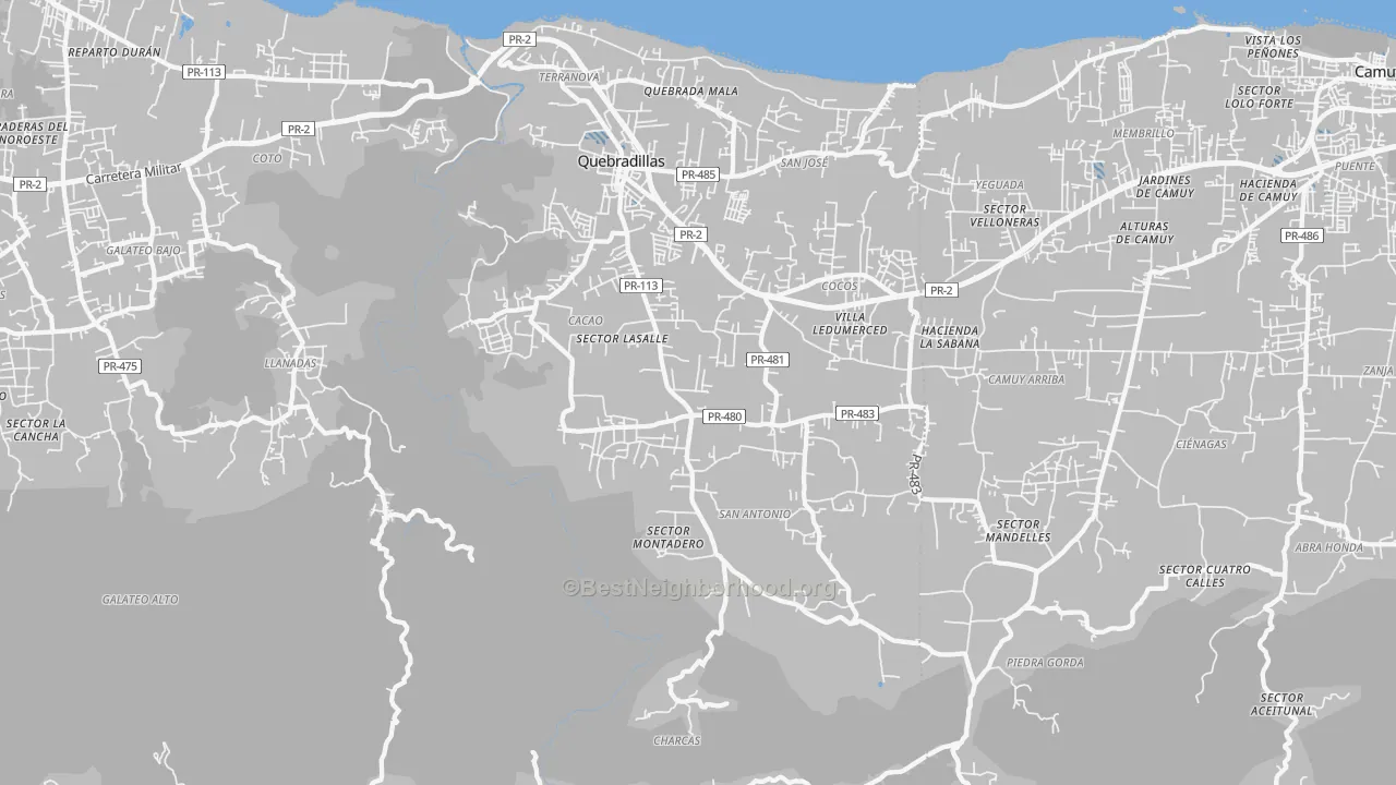 Transit Grade map of Quebradillas, PR