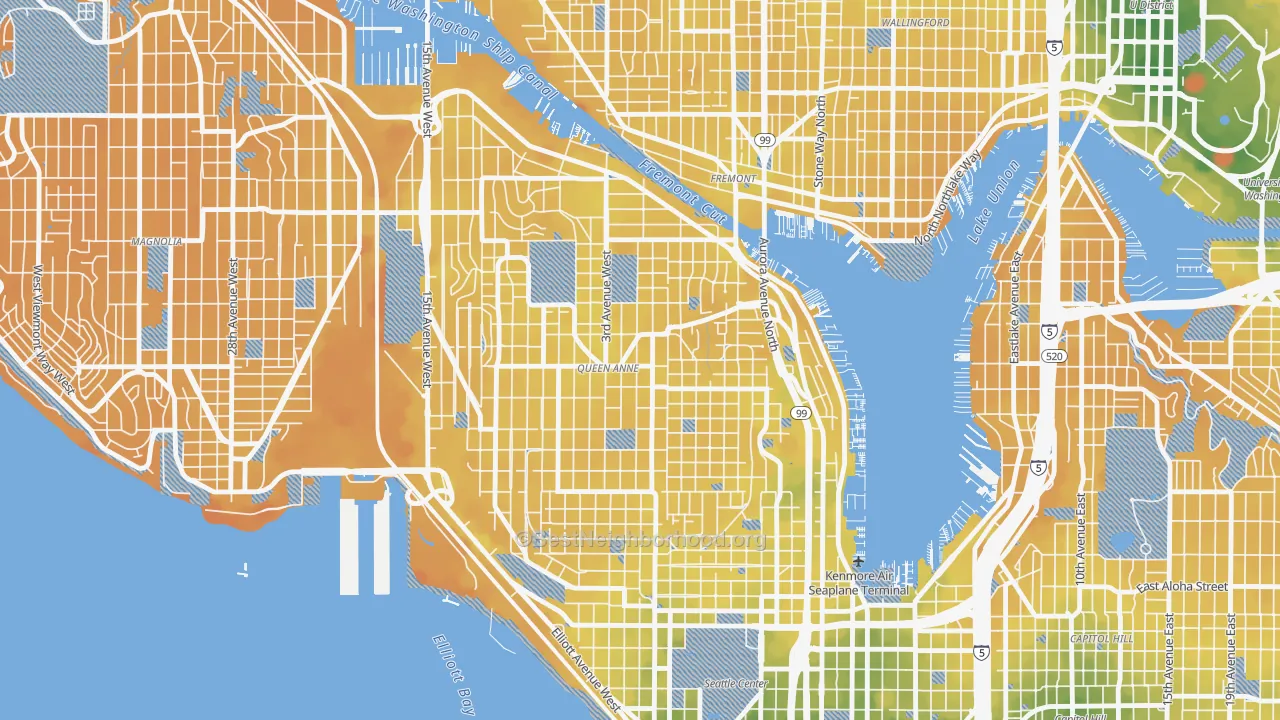 Transit Grade map of Queen Anne, Seattle, WA
