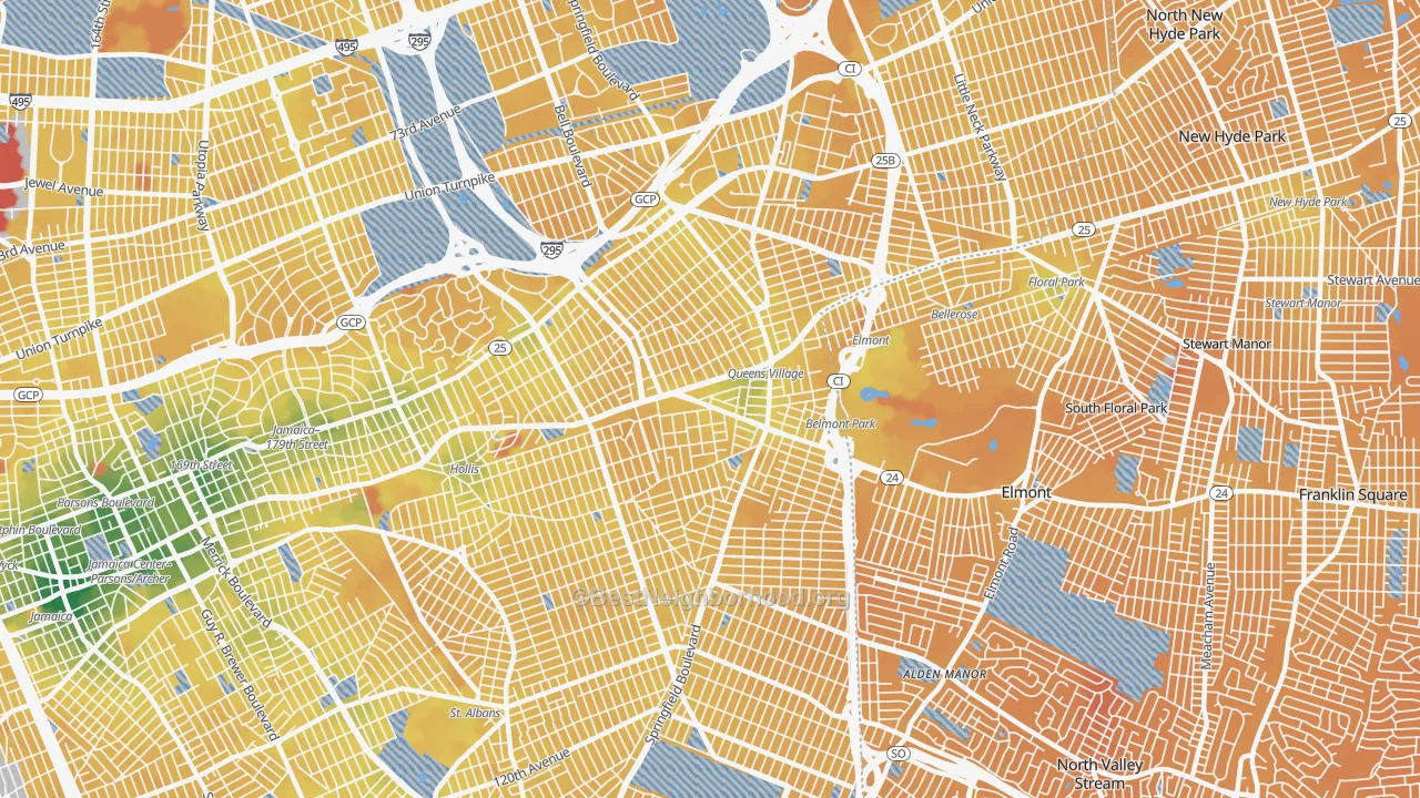 Transit Grade map of Queens Village, Queens, NY