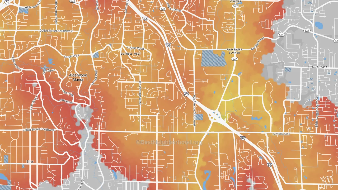 Transit Grade map of Queensboro-Brentwood-Crystal Spgs, Bothell, WA