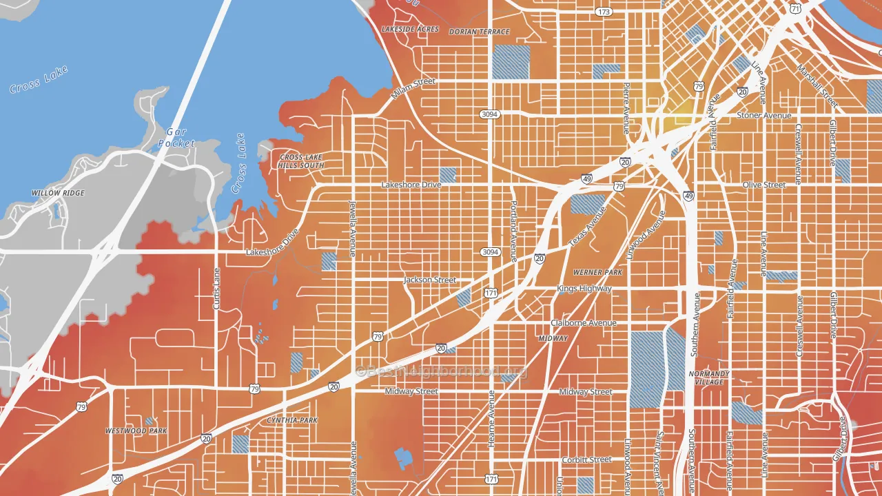 Transit Grade map of Queensborough, Shreveport, LA