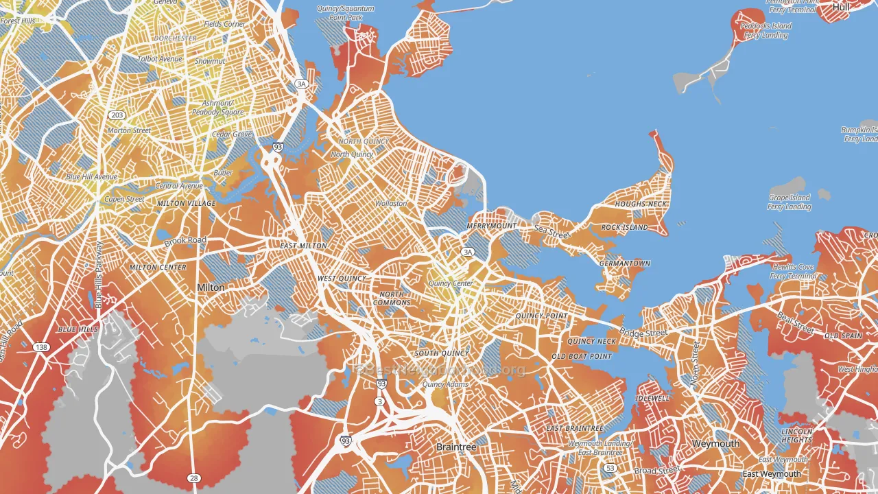 Transit Grade map of Quincy, MA