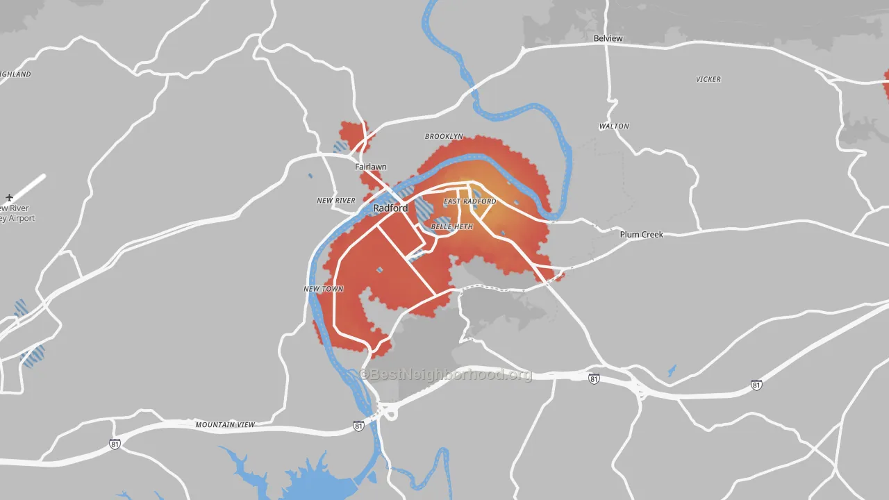 Transit Grade map of Radford, VA