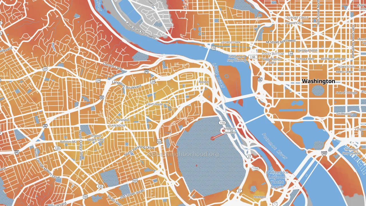 Transit Grade map of Radnor-Ft Myer Heights, Arlington, VA