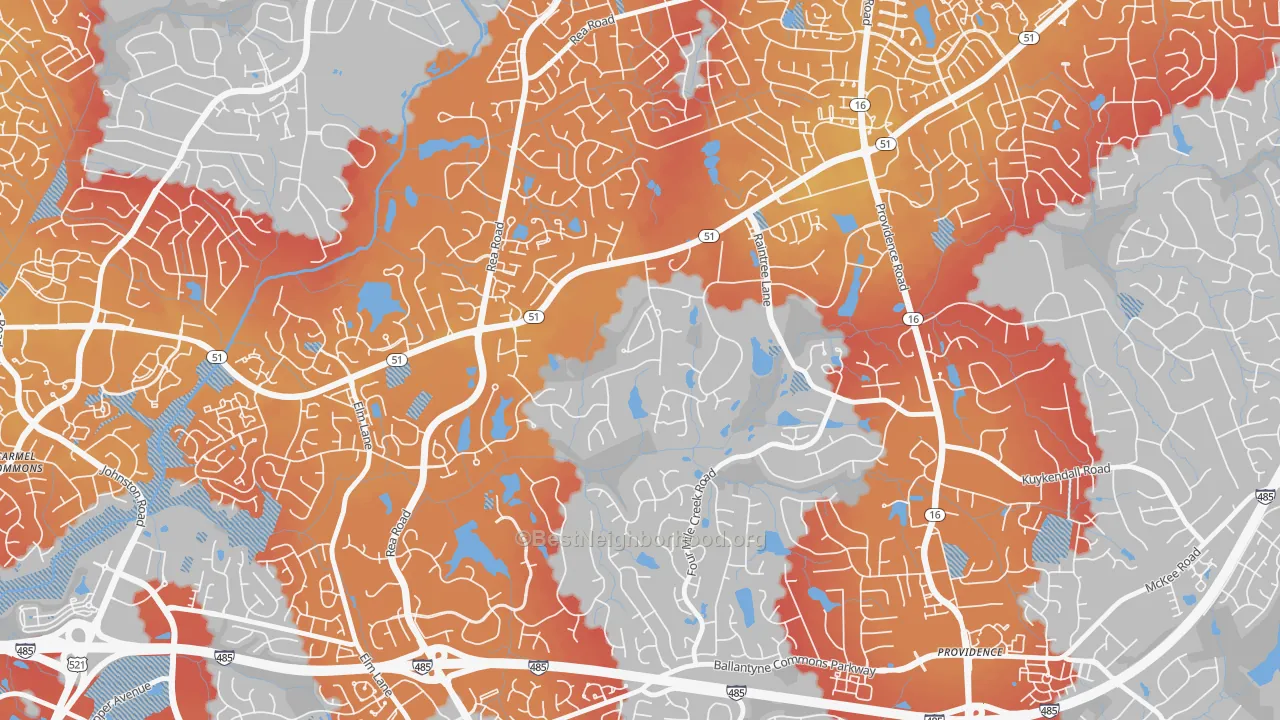 Transit Grade map of Rain Tree, Charlotte, NC