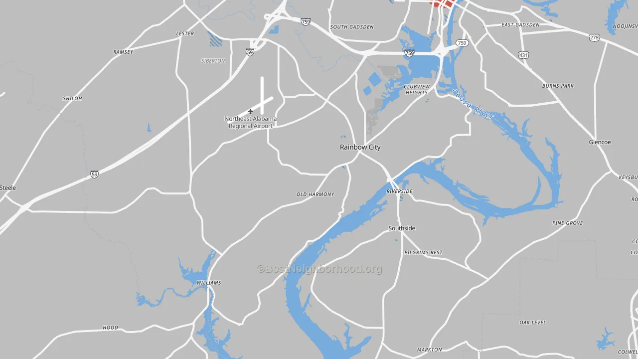 Transit Grade map of Rainbow City, AL