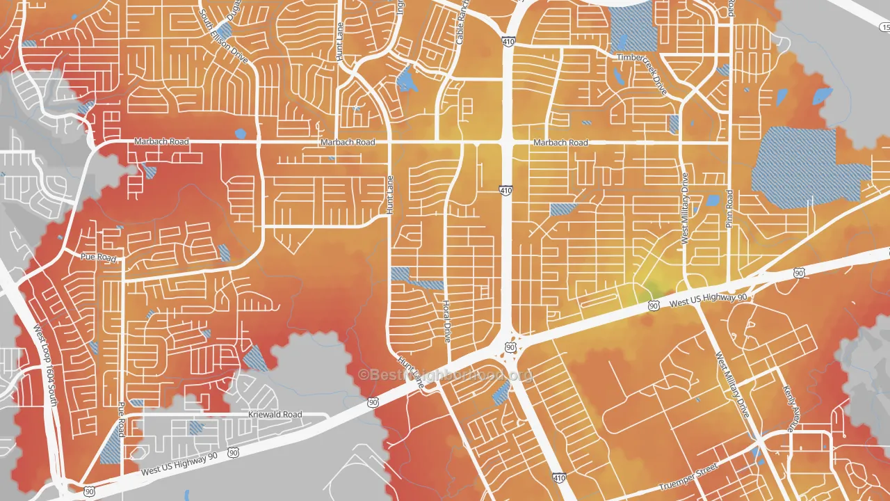 Transit Grade map of Rainbow Hills, San Antonio, TX