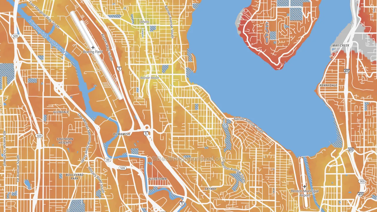 Transit Grade map of Rainier Beach, Seattle, WA