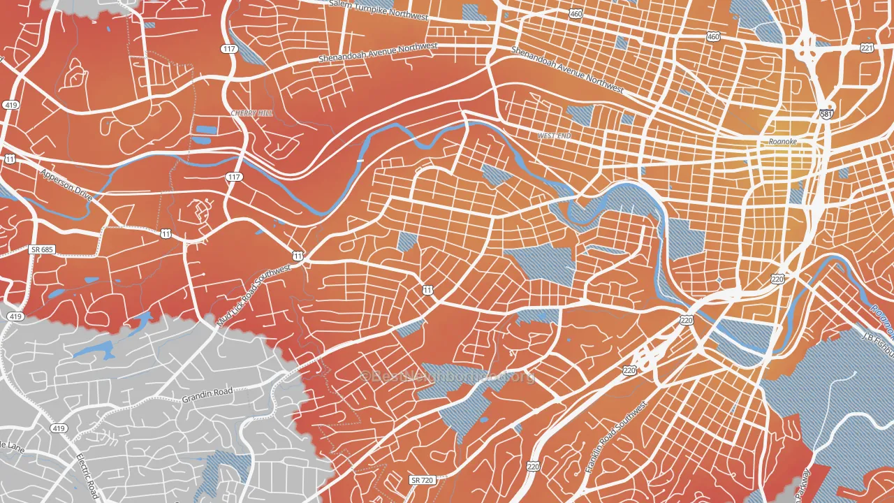 Transit Grade map of Raleigh Court, Roanoke, VA