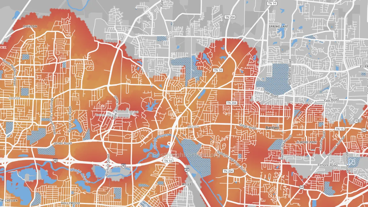 Transit Grade map of Raleigh, Memphis, TN