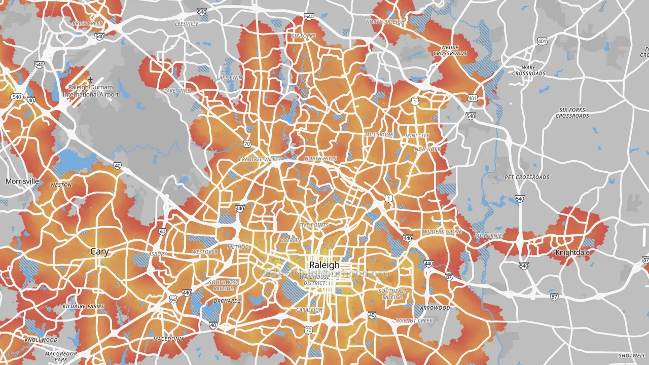 Transit Grade map of Raleigh, NC