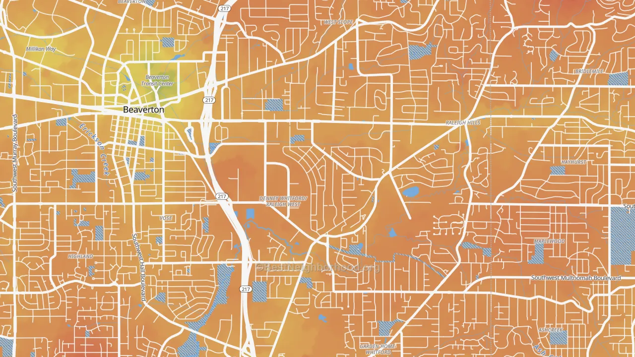 Transit Grade map of Raleigh West, Beaverton, OR