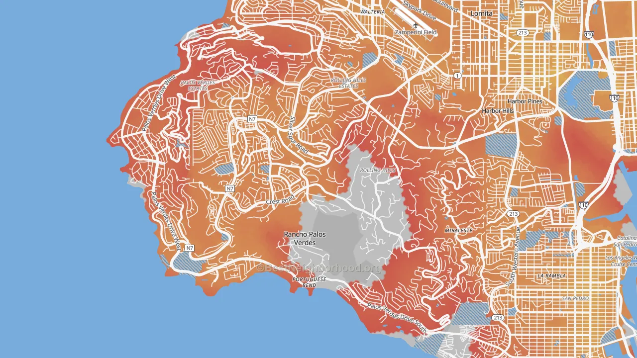 Transit Grade map of Rancho Palos Verdes, CA