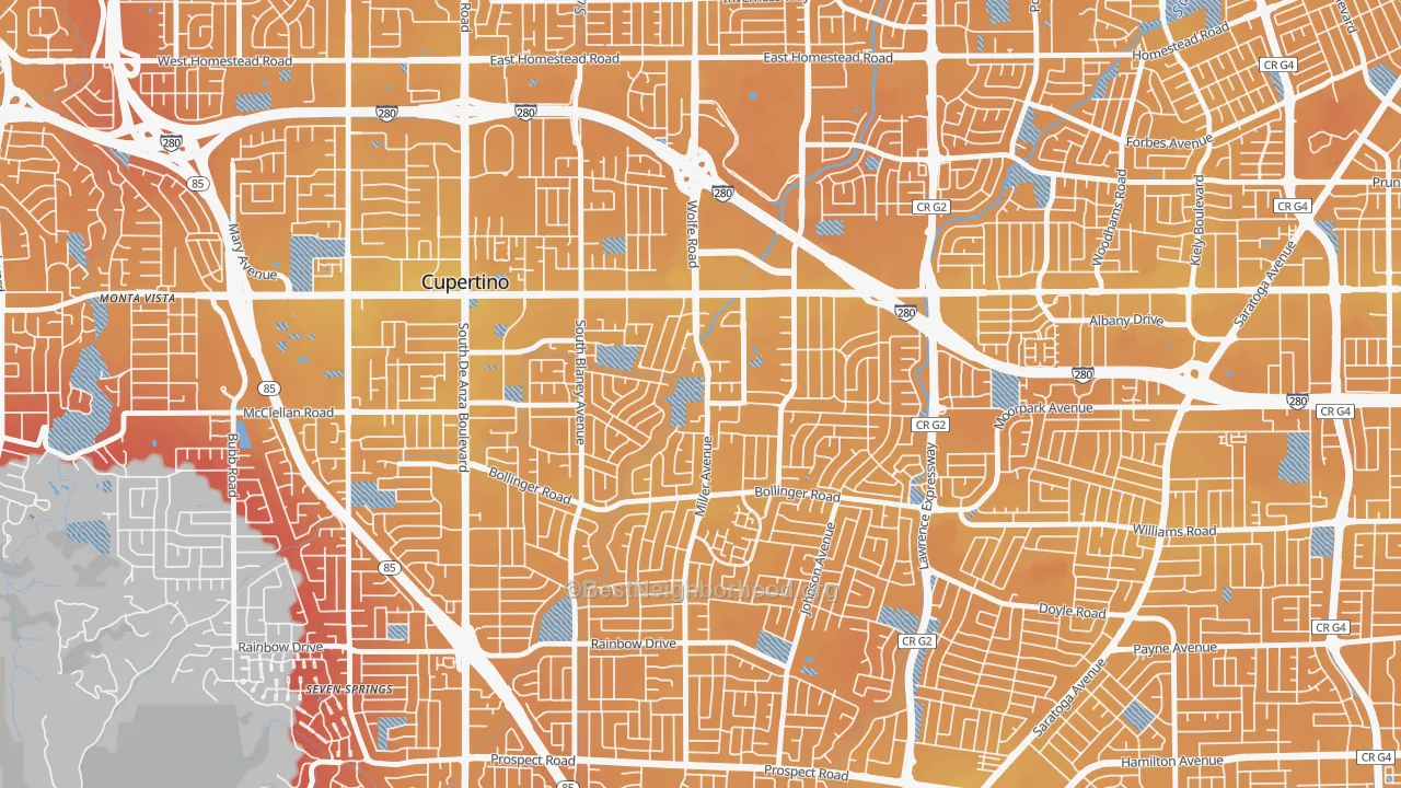 Transit Grade map of Rancho Rinconada, Cupertino, CA