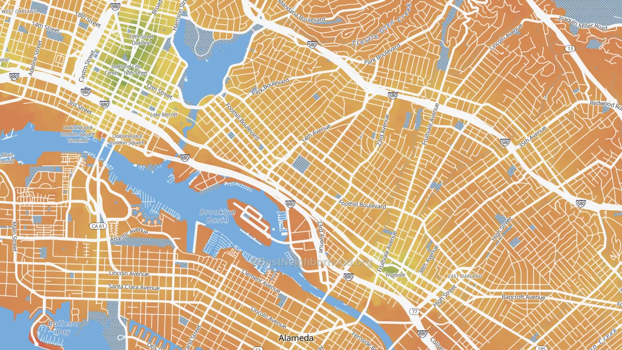 Transit Grade map of Rancho San Antonio, Oakland, CA