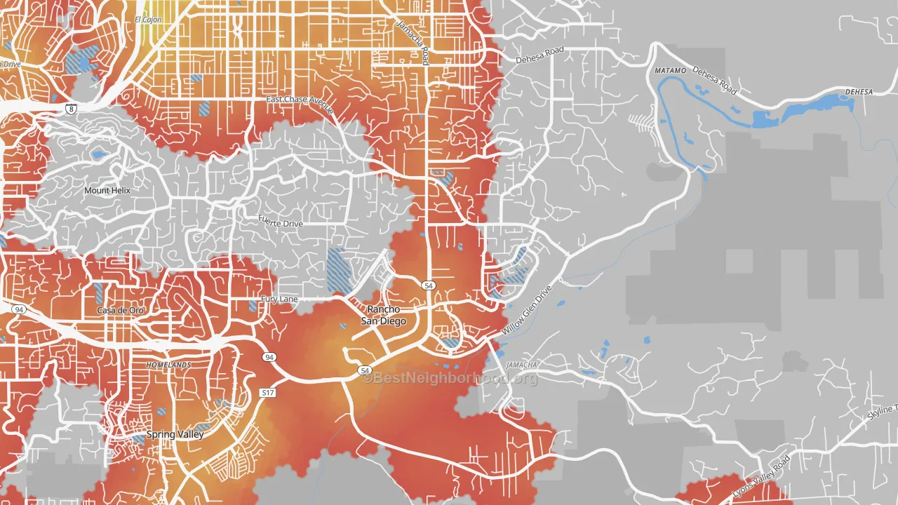 Transit Grade map of Rancho San Diego, CA