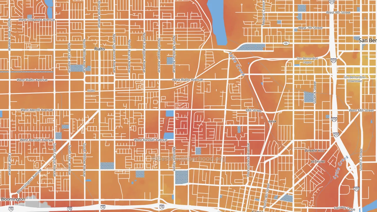 Transit Grade map of Rancho West, San Bernardino, CA