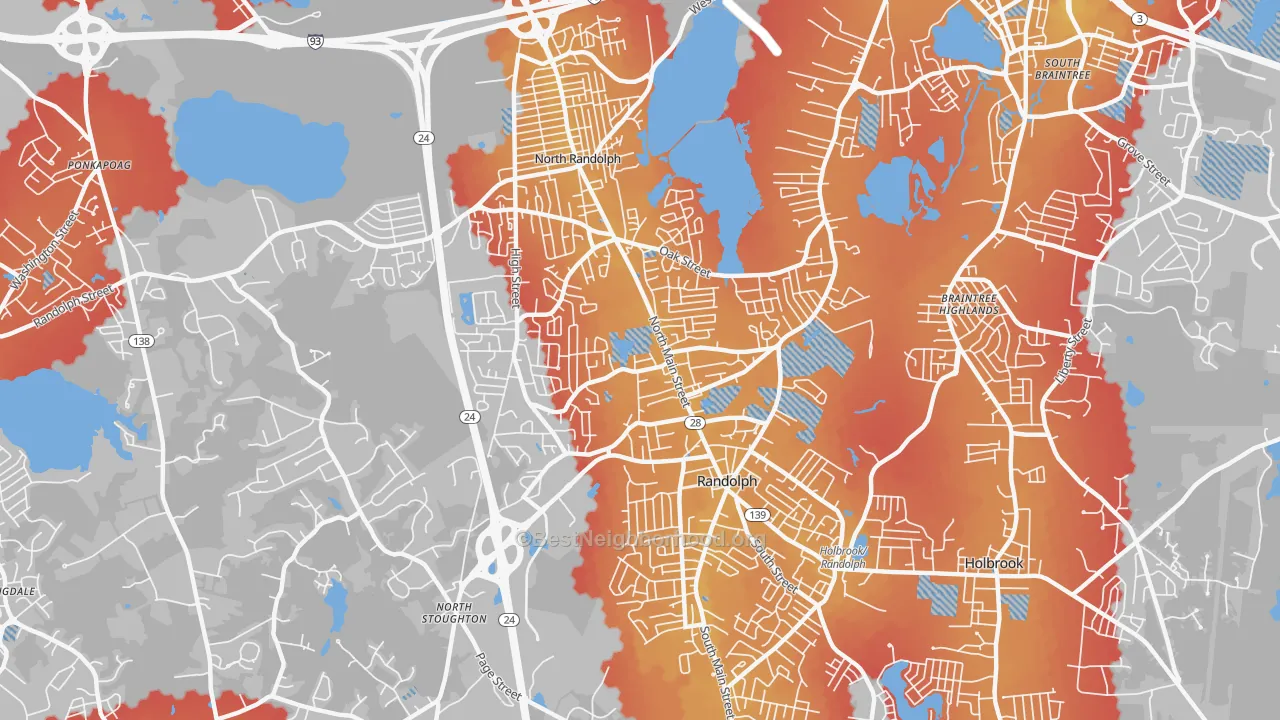 Transit Grade map of Randolph, MA