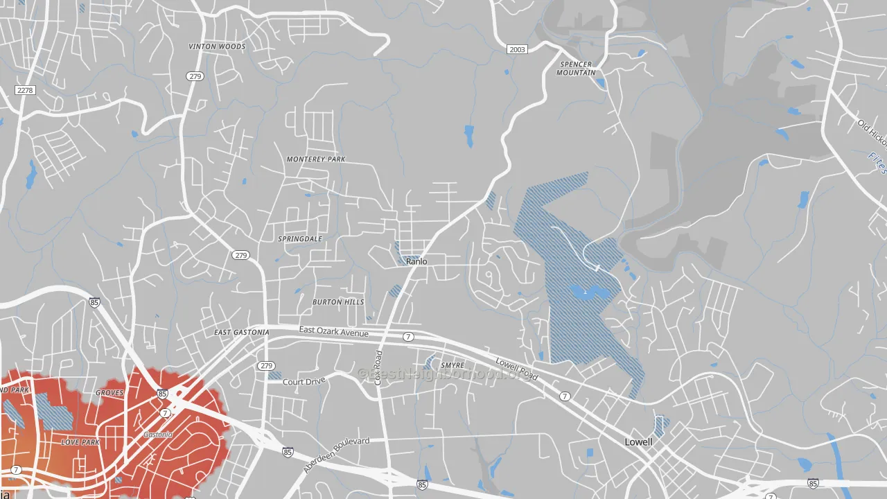 Transit Grade map of Ranlo, NC