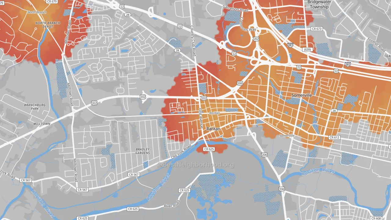 Transit Grade map of Raritan, NJ