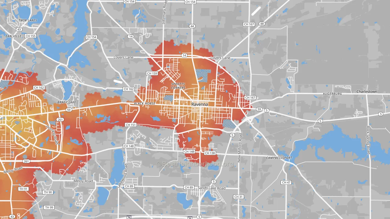 Transit Grade map of Ravenna, OH