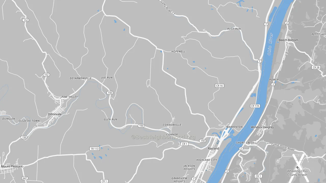 Transit Grade map of Rayland, OH