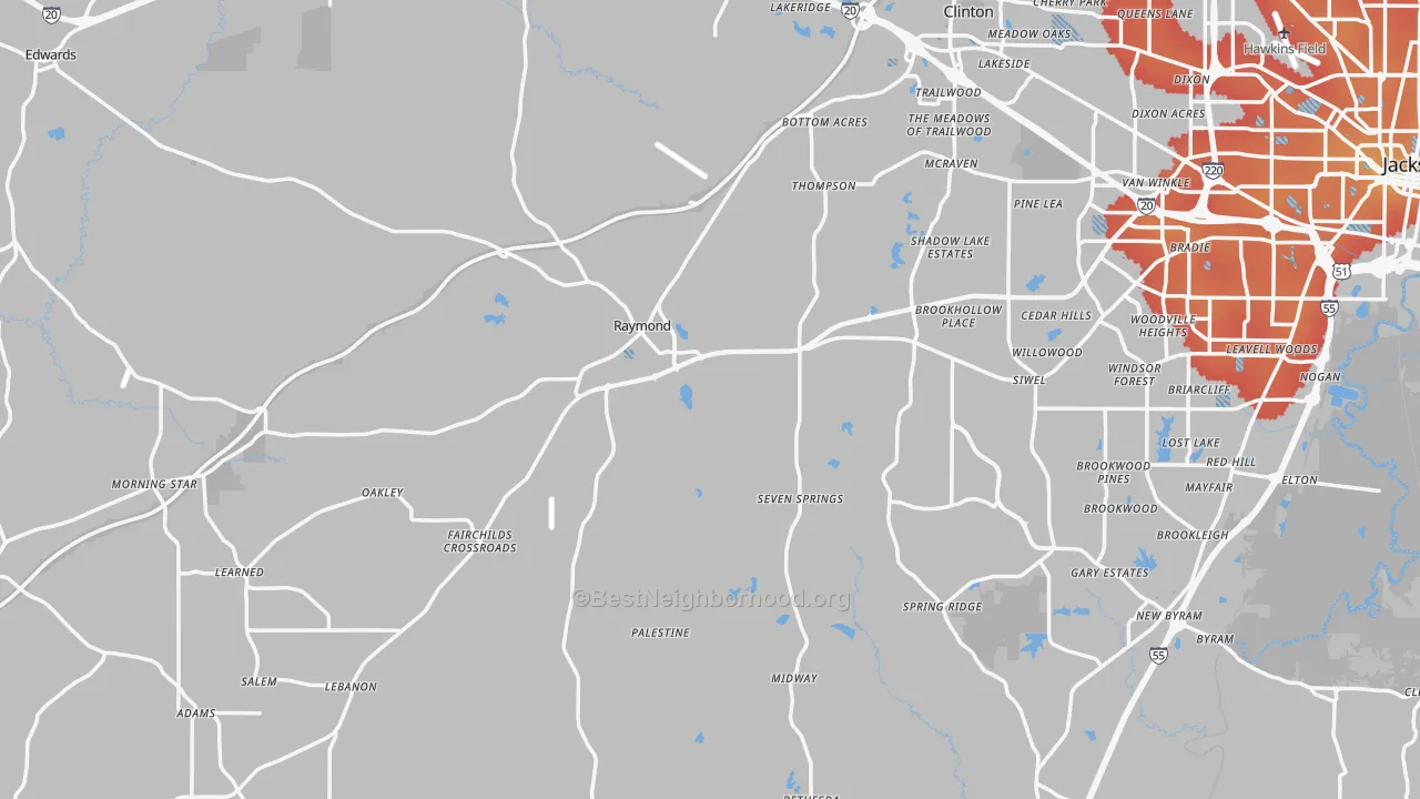 Transit Grade map of Raymond, MS