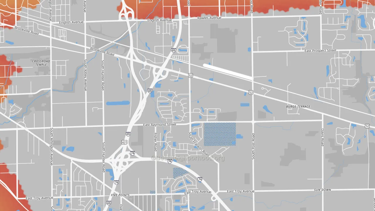 Transit Grade map of Raymond Park, Indianapolis, IN